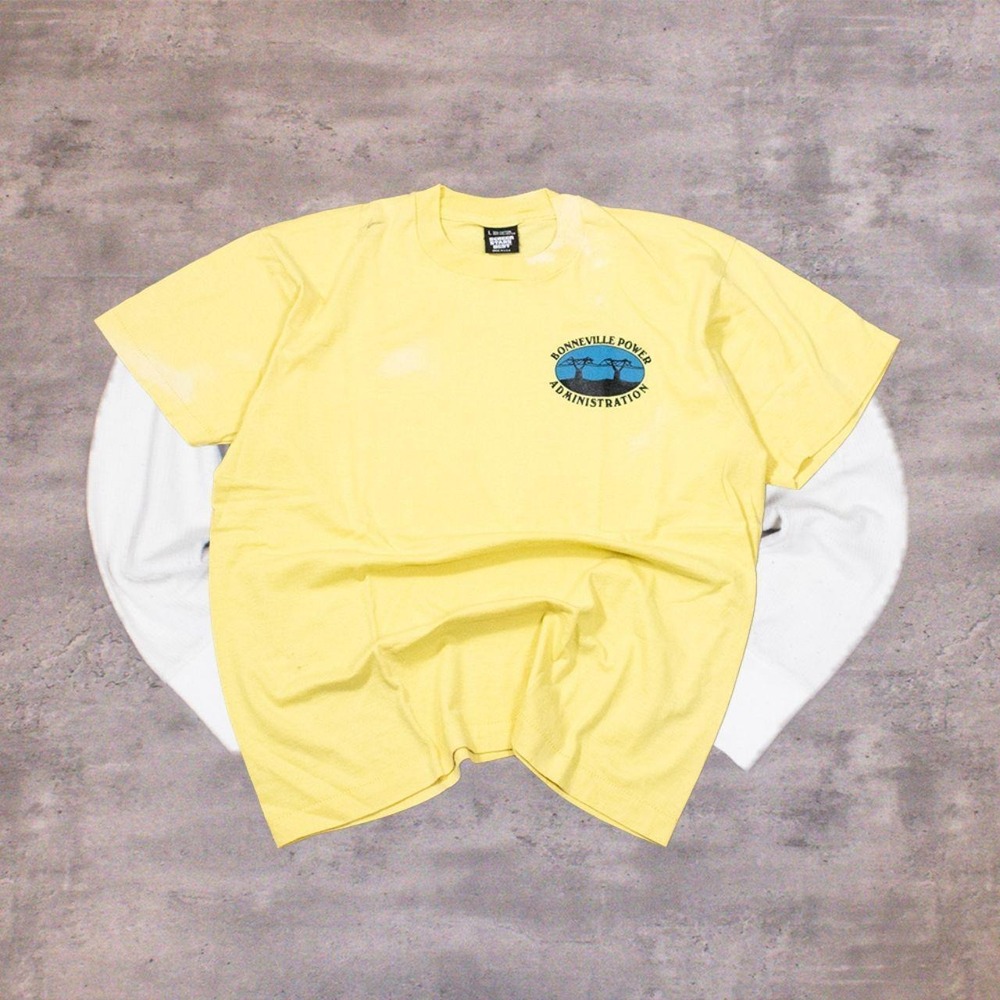 90's Bonneville Power Faded Thrashed Skater Single Stitch Yellow T-Shirt